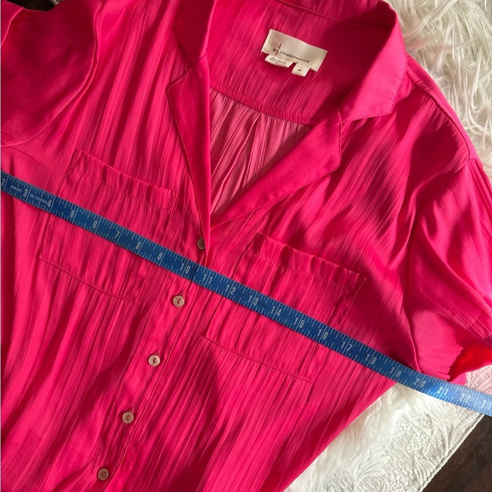 Anthropologie Pink Notched Collar Button Down Shirt - Picture 7 of 8